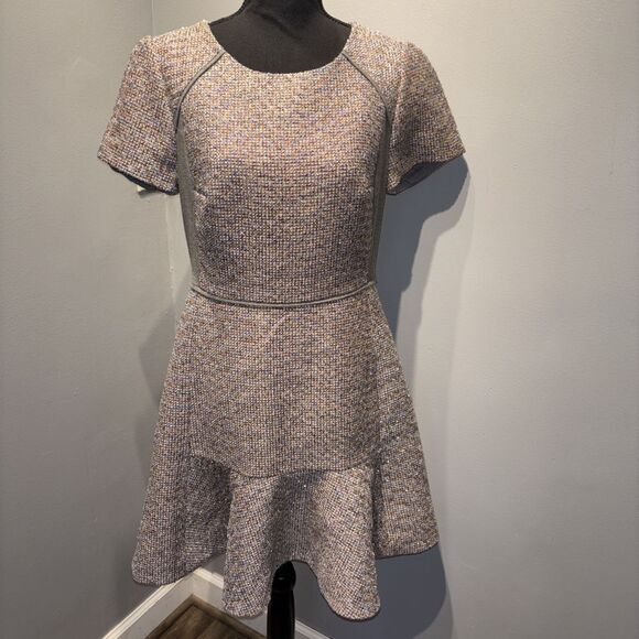 J. Crew Dress Gray Metallic Tweed Wool‎ Blend Pleated Fit & Flare Skater Dress 8 - Picture 1 of 12